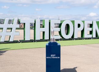 BBC secures multi-year broadcast rights to The Open through 2027 Londonderry, Northern Ireland - May 7th, 2025: Open Championship golf Claret Jug on display at Ebrington Square promoting 153rd Open to be held at Royal Portrush in July 2025