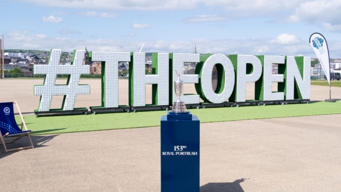Londonderry, Northern Ireland - May 7th, 2025: Open Championship golf Claret Jug on display at Ebrington Square promoting 153rd Open to be held at Royal Portrush in July 2025