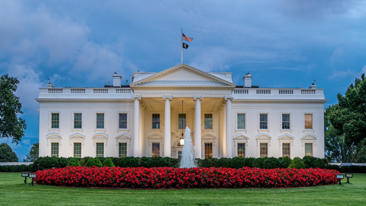 White House Lawn at dusk.