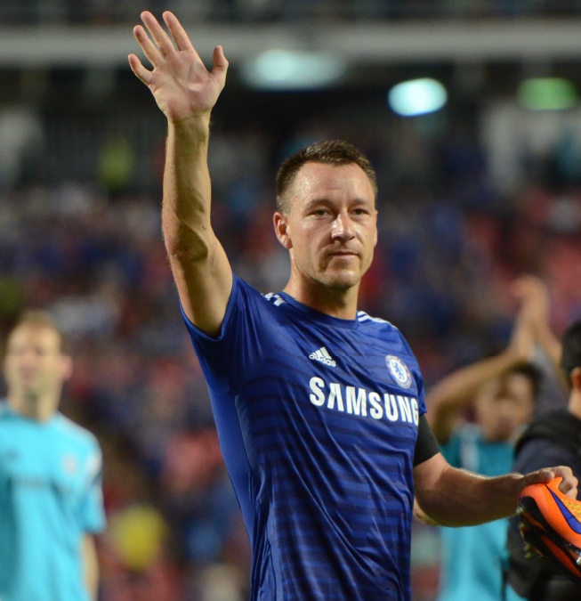 BANGKOK THAILAND MAY 30:John Terry of Chelsea acknowledges the fan during the Singha Chelsea fc.Celebration match Thailand All-Stars and Chelsea FC at Rajamangala Stadium on May30,2015 in Thailand.
