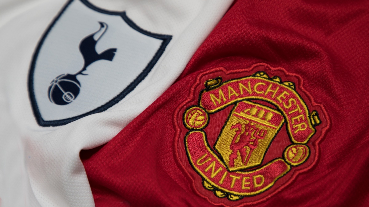 BANGKOK, THAILAND - OCTOBER 23: The Logo of Tottenham Hotspur and Manchester United on Football Jerseys on October 23 ,2017 in Bangkok Thailand.