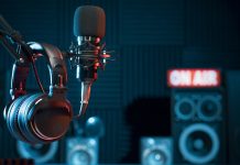 Your football podcast has an FPL league – Here’s why Professional microphone and headphones at the radio station, entertainment and communication concept.