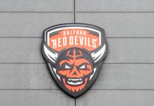 Salford COO resigns claiming misogynistic pressure from club owners Manchester, United Kingdom - 2nd Aug 2025: Stadium sign for the Salford Red Devils rugby team.