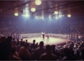 Has Zuffa Boxing and Netflix proven a new model can work? Blurred background of a captivating view of an iconic boxing arena featuring a spotlight on the ring, surrounded by a large audience, capturing the excitement and energy of the event.
