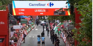 Protest risk meets the finish line at La Vuelta Image of La Vuelta Stage 11 finish line