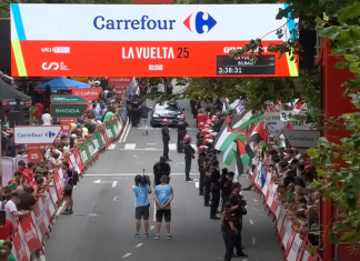 Protest risk meets the finish line at La Vuelta Image of La Vuelta Stage 11 finish line