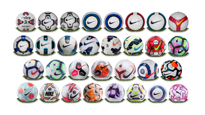 Premier-League-Footballs Image of all the footballs used during Premier League Seasons