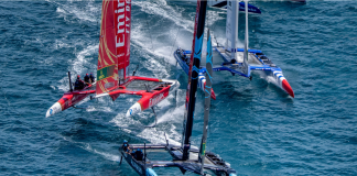 SailGP signs Smarkets as first official betting partner New Zealand SailGP Team driven by Peter Burling in close racing action ahead of Emirates Great Britain SailGP Team driven by Giles Scott, France SailGP Team driven by Quentin Delapierre and Germany SailGP Team driven by Erik Heil on Race Day 2 of the Apex Group Bermuda Sail Grand Prix in Bermuda. Sunday 5th May 2024. Photo: Bob Martin for SailGP. Handout image supplied by SailGP