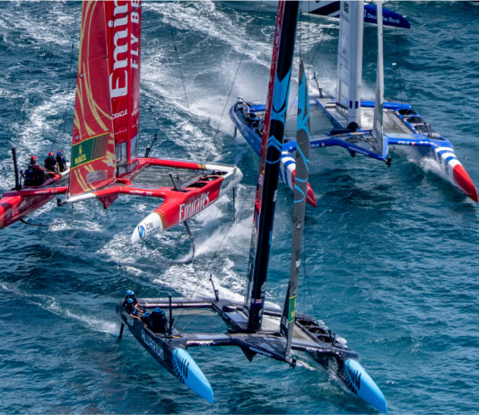 SailGP signs Smarkets as first official betting partner New Zealand SailGP Team driven by Peter Burling in close racing action ahead of Emirates Great Britain SailGP Team driven by Giles Scott, France SailGP Team driven by Quentin Delapierre and Germany SailGP Team driven by Erik Heil on Race Day 2 of the Apex Group Bermuda Sail Grand Prix in Bermuda. Sunday 5th May 2024. Photo: Bob Martin for SailGP. Handout image supplied by SailGP