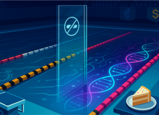 Let them eat cake, just not our records Illustrated image of a swimming pool with symbols in the water relating to doping, representing the enhanced games