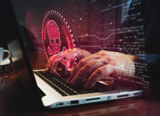 How the biggest live sports piracy site just fell Skull pirate, online cyberattack, hack, threat and breach security symbol and man typing computer keyboard. Hands on laptop. Network, cyber technology and background abstract piracy concept.