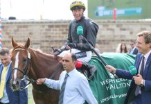 ITV keeps horse racing visible as tax debate drags on YORK RACECOURSE, YORK, UK : 20 August 2021 : Frankie Dettori on Stradivarius is interviewed by Ollie Bell from ITV Racing after winning the Group 2 Lonsdale Cup at York Races.