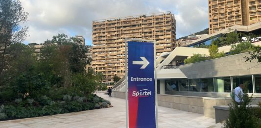 SPORTEL entrance sign.