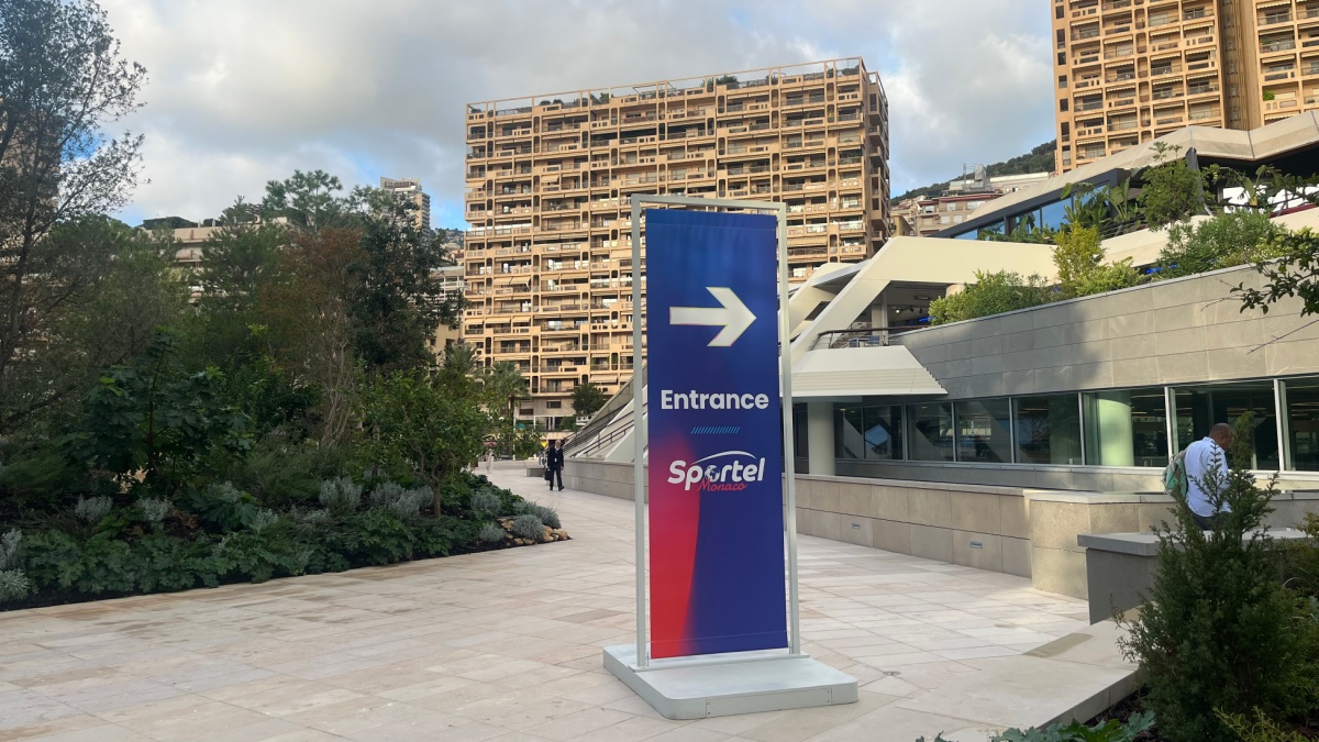 SPORTEL entrance sign.
