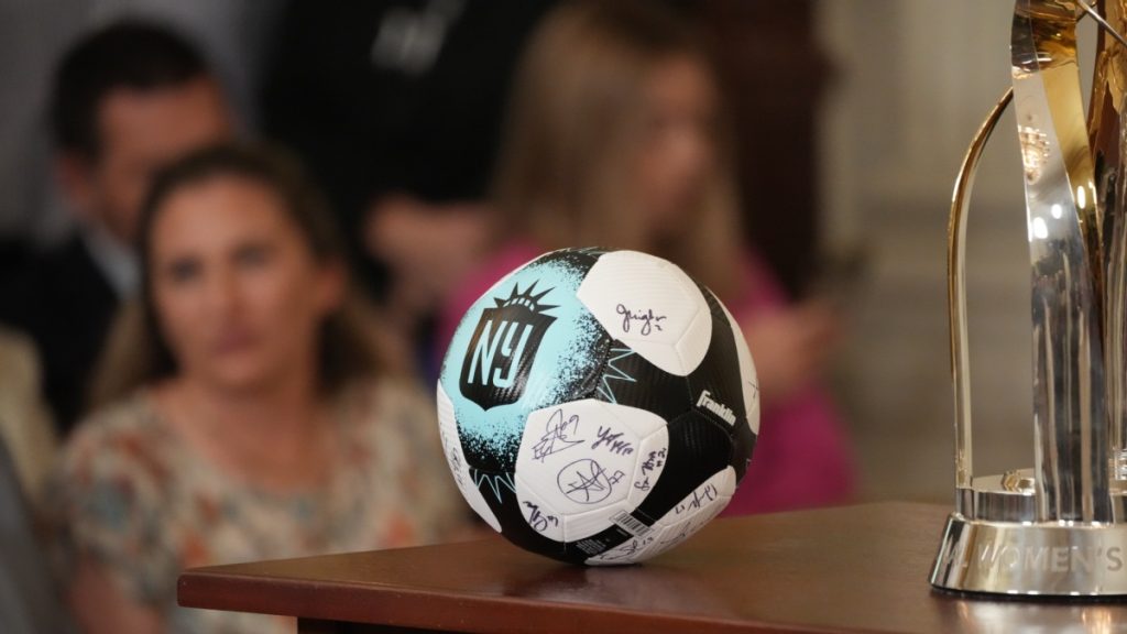 Washington DC USA - Sept 23, 2024. President Biden welcomes the NWSL Champion Gotham FC to the White House East Room.