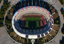 AC Milan and Inter take control of San Siro’s future Aerial view photo from flying drone at Saint Nicholas Stadium, the home stadium of S.S.C. Bari, football club in south Italy. Drone photo of Stadio San Nicola di Bari, Puglia.
