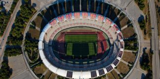 AC Milan and Inter take control of San Siro’s future Aerial view photo from flying drone at Saint Nicholas Stadium, the home stadium of S.S.C. Bari, football club in south Italy. Drone photo of Stadio San Nicola di Bari, Puglia.