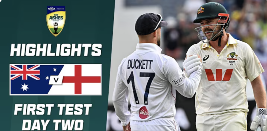 Image of the UK and Australian test cricket whites with new sponsors at The Ashes.