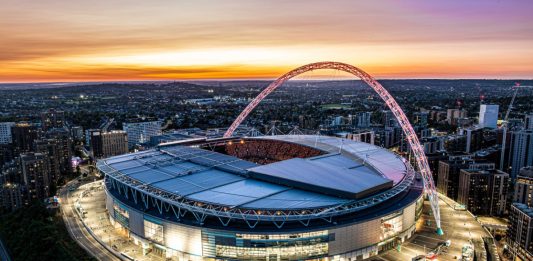 Wembley Stadium in London.