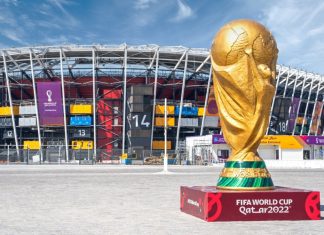 Do you remember the first time? Doha, Qatar- Ocotber 10,2022 :Stadium 974 is a football stadium in Ras Abu Aboud, Doha, Qatar. Opened 30 November 2021, it is a temporary venue made from 974 recycled shipping containers.
