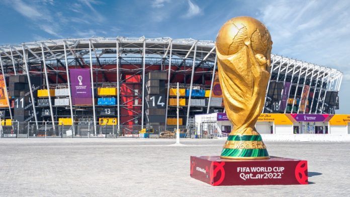 Doha, Qatar- Ocotber 10,2022 :Stadium 974 is a football stadium in Ras Abu Aboud, Doha, Qatar. Opened 30 November 2021, it is a temporary venue made from 974 recycled shipping containers.
