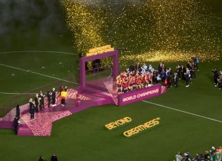 Home nations lodge sole bid to bring Women’s World Cup 2035 to UK Spanish female players celebrating with the 2023 FIFA Women's World Cup trophy. This photo was taken at the Stadium Australia in Sydney, New South Wales.