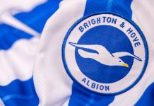 Brighton owner linked to betting syndicate named in court case Logo of Brighton and Hove Albion on Football Jersey.