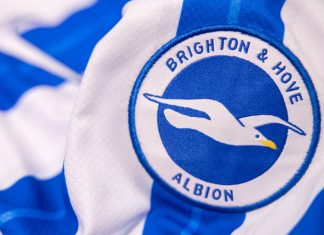 Brighton owner linked to betting syndicate named in court case Logo of Brighton and Hove Albion on Football Jersey.