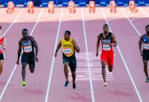 The Commonwealth Games confirm sport’s paywall future GOLD COAST, AUSTRALIA - APRIL 08, 2018: Yohan Blake of Jamaica (C) compete in the athletic's men's 100m heats during the 2018 Gold Coast Commonwealth Games at the Carrara Stadium.