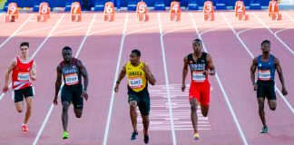 The Commonwealth Games confirm sport’s paywall future GOLD COAST, AUSTRALIA - APRIL 08, 2018: Yohan Blake of Jamaica (C) compete in the athletic's men's 100m heats during the 2018 Gold Coast Commonwealth Games at the Carrara Stadium.