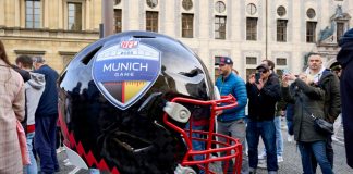 NFL locks in Munich return with regular season games in 2026 and 2028 Munich, Bavaria, Germany, November, 12 2022, crowded NFL fan area Odeonsplace, one day before the first NFL game in Germany