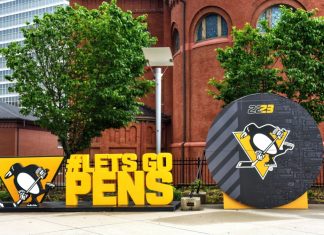 Hoffmann family agrees deal for controlling stake in Pittsburgh Penguins Pittsburgh, PA, USA- May 20, 2023: Promotional display for the NHL team Pittsburgh Penguins outside the Paints Arena in Pittsburgh.