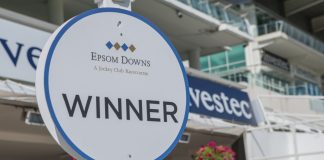 Frank Warren brings Queensberry boxing flair to horse racing Epsom Downs,Surrey / England - August 4th 2018: Winner sign at the famous Epsom Downs Race course, which is owned by the Jockey Club and best known for hosting the Derby Stakes.