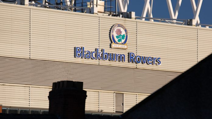 Blackburn, Lancashire UK. June 2018 Ewood Park showing the Blackburn Rovers Logo