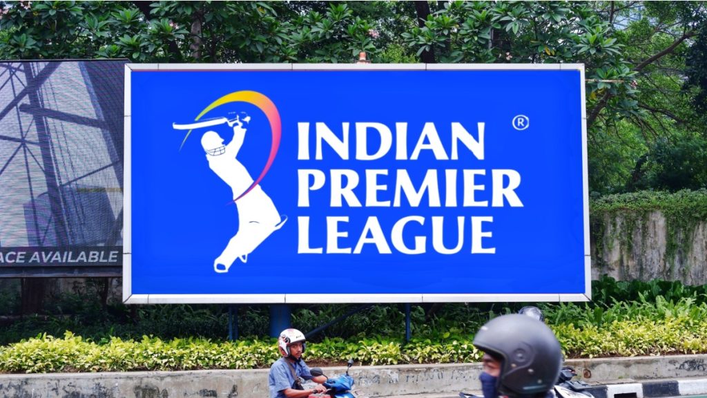 Jakarta - February 28,2024: Indian Premier League logo seen on billboard . Indian Premier League is a men's T20 franchise cricket league in India.