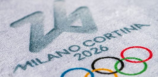 MILAN, ITALY, OCTOBER 20, 2025: Logo of Winter Olympics Game 2026 in Milano and Cortina, Italy. White background, macro and detail