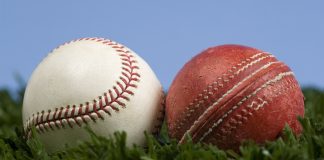 How ICC plans to win over baseball fans in the US and Canada ICC cricket ball and baseball on grass with blue sky - illustration of the way things change. Baseball is an evolution of cricket