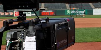 ‘No more blackouts’ as MLB teams leave FanDuel Sports Network San Francisco - June 8, 2022: A broadcast camera with lineups taped to it before a game between the Colorado Rockies and San Francisco Giants at Oracle Park MLB.