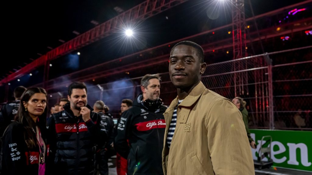 LAS VEGAS, UNITED STATES - November 18, 2023: Damson Idris at round 22 of the 2023 FIA Formula 1 championship taking place at the Las Vegas Street Circuit in Las Vegas US.