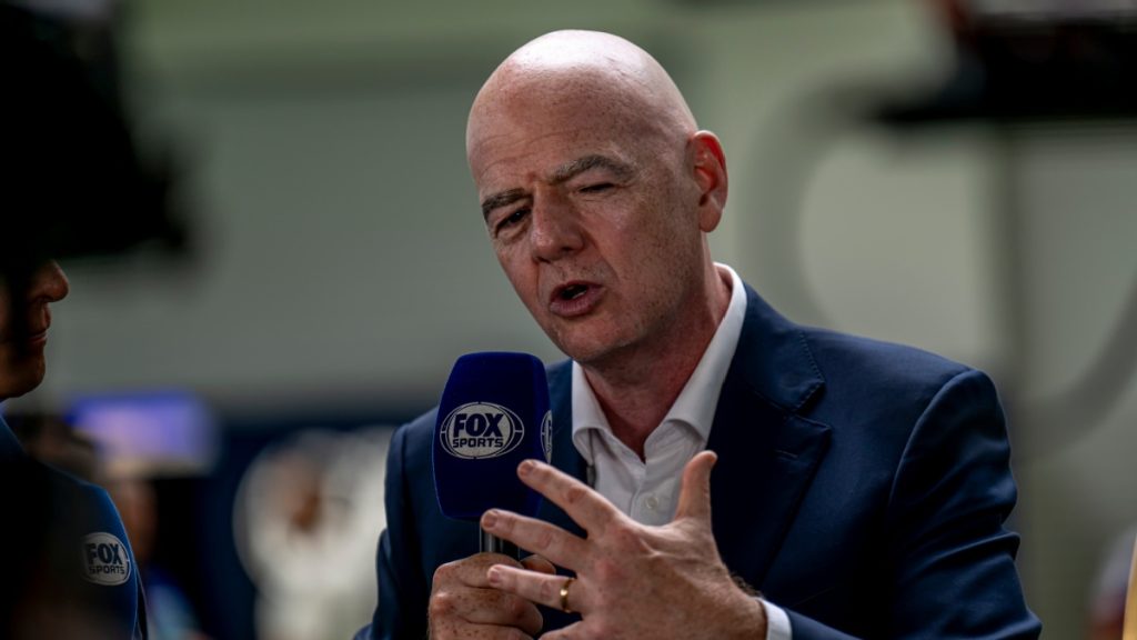 MIAMI, UNITED STATES - May 04, 2025: FIFA President Gianni Infantino, Footballer. Race day for the F1 Miami Grand Prix 2025.