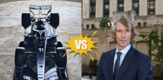 Why Michael Bay is suing Cadillac’s F1 team Image of director Michael Bay and the Cadillac F1's team 2026 car livery