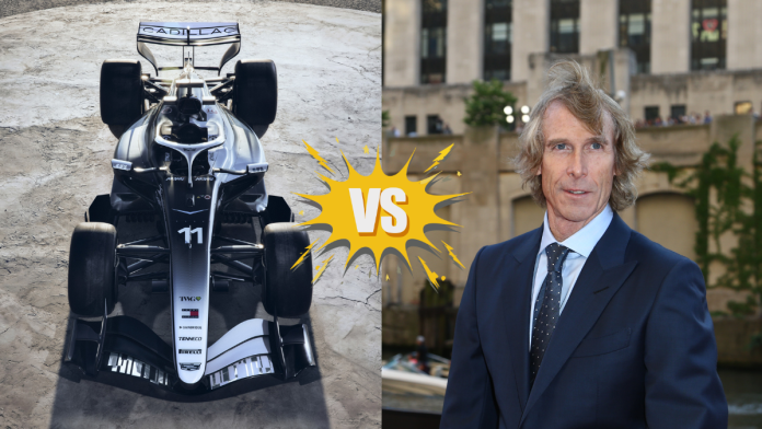 Michael-Bay-vs-Cadillac Image of director Michael Bay and the Cadillac F1's team 2026 car livery