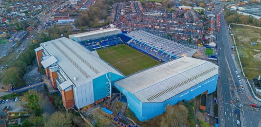Sheffield, Yorkshire. United Kingdom. Sheffield Wednesday Football Club, Hillsborough Stadium. Aerial Image. 26th January 2024.