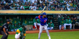SCP takes minority stake in Texas Rangers as institutional capital deepens in MLB Oakland, California - September 25, 2024: Texas Rangers outfielder Sandro Fabian bats against the Oakland Athletics in the last night game at the Oakland Coliseum.