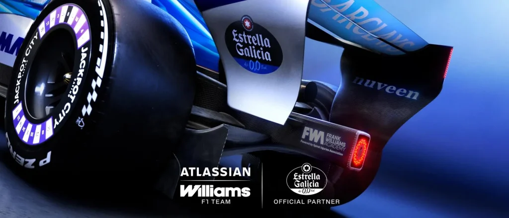 Image of Estrella's new logo on Atlassian Williams F1 team car