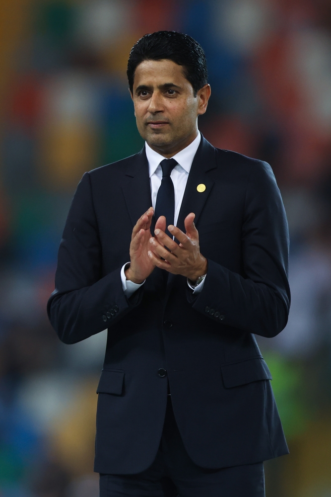 Udine, Italy - August 13, 2025: President PSG Nasser Al-Khelaifi awards ceremony in the UEFA Super Cup 2025 Paris Saint-Germain FC and Tottenham Hotspur FC at the Friuli Bluenergy Stadium in Udine