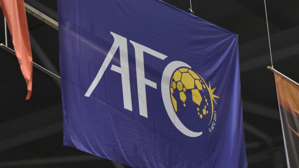 Flag of the Asian Football Confederation (AFC) during AFC Futsal Club Championship Vietnam 2017 Match THAI SON NAM and VIC VIPERS at Phu tho Stadium on July 22,2017 in Ho chi minh,Vietnam.
