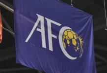 Asian Cup host selections paused over FIFA schedule update Flag of the Asian Football Confederation (AFC) during AFC Futsal Club Championship Vietnam 2017 Match THAI SON NAM and VIC VIPERS at Phu tho Stadium on July 22,2017 in Ho chi minh,Vietnam.