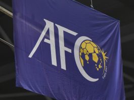 Asian Cup host selections paused over FIFA schedule update Flag of the Asian Football Confederation (AFC) during AFC Futsal Club Championship Vietnam 2017 Match THAI SON NAM and VIC VIPERS at Phu tho Stadium on July 22,2017 in Ho chi minh,Vietnam.