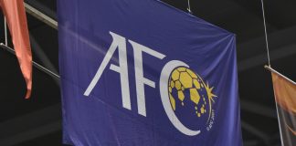 Asian Cup host selections paused over FIFA schedule update Flag of the Asian Football Confederation (AFC) during AFC Futsal Club Championship Vietnam 2017 Match THAI SON NAM and VIC VIPERS at Phu tho Stadium on July 22,2017 in Ho chi minh,Vietnam.